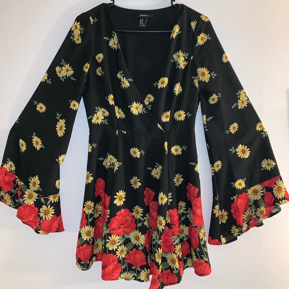 Bell-Sleeved Floral Dress